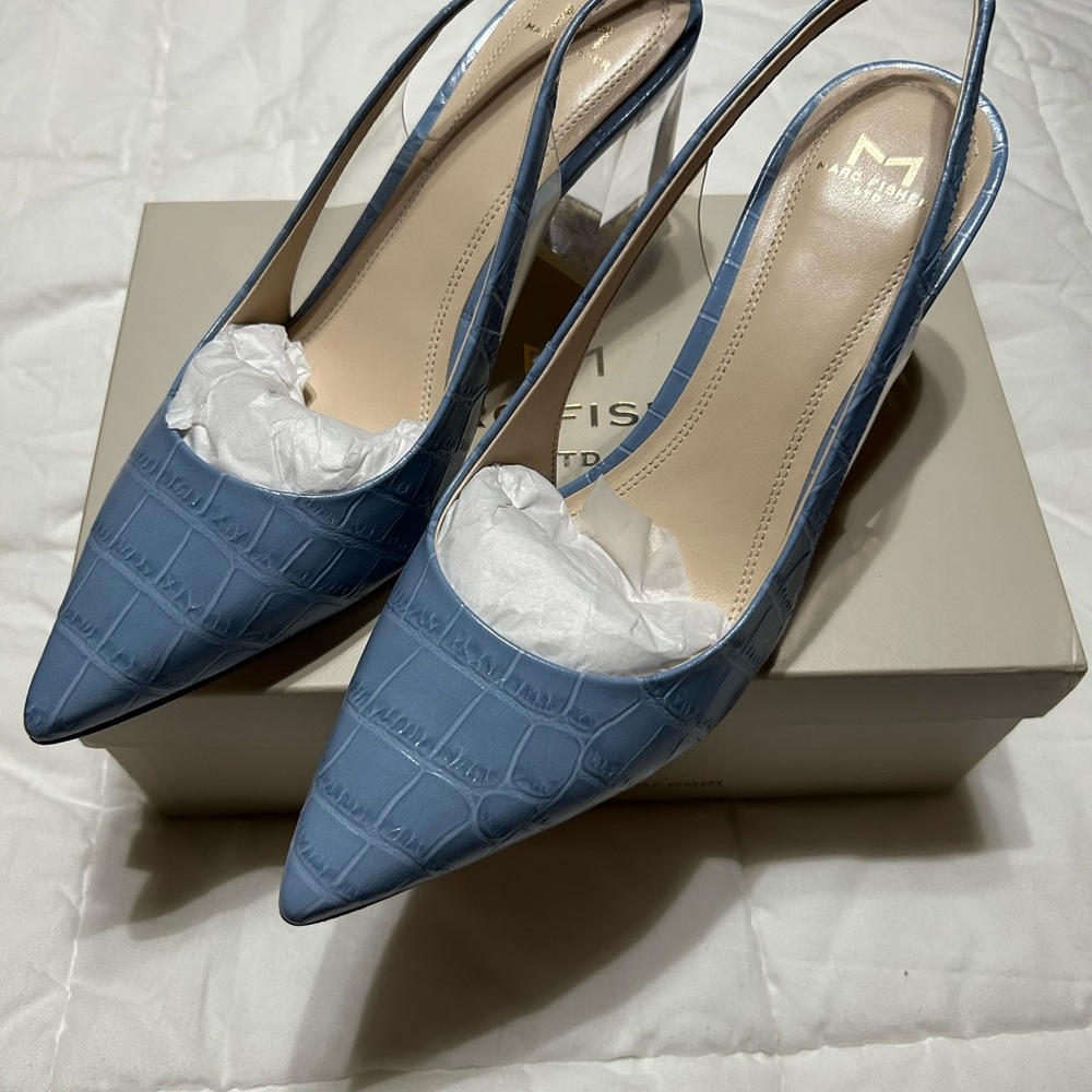 Marc Fisher Croc-Embossed Slingback Heels